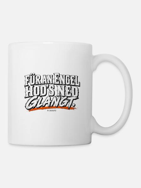 Engeltext Schwarzweiß mit Orange Schwung - Tasse - Weiß