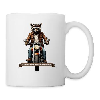 Kurven sind mein Kurzurlaub – Biker-Waschbär - Tasse - Weiß - Rechts