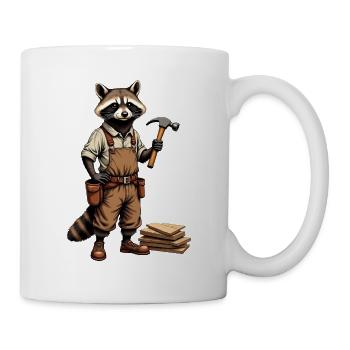 Waschbär-Schreiner an der Hobelbank – ohne Text - Tasse - Weiß - Rechts
