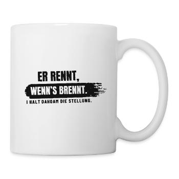 Er rennt, wenn's brennt - Tasse - Weiß - Rechts