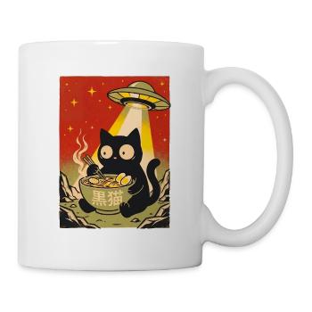 Schwarze Katze Ramen UFO Retro - Tasse - Weiß - Rechts