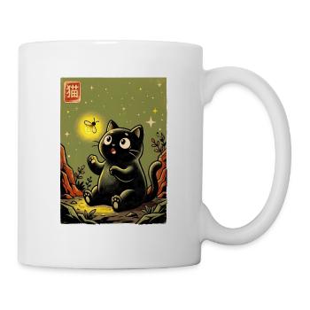 Nachtkatz mit Glühkäfer - Tasse - Weiß - Rechts