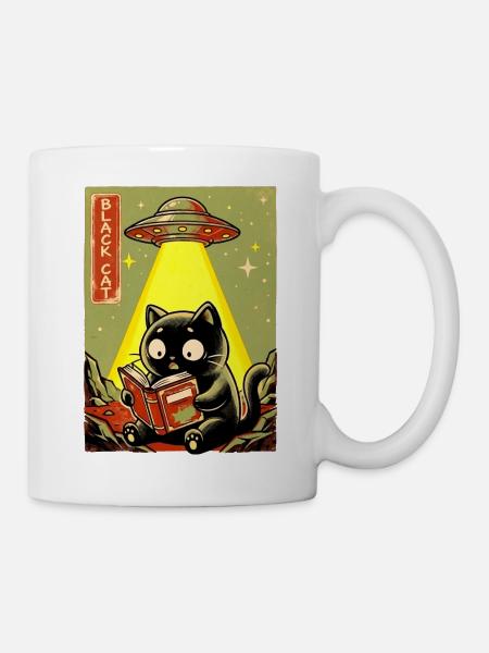 Leseabend unter UFO Lichtkatze - Tasse - Weiß