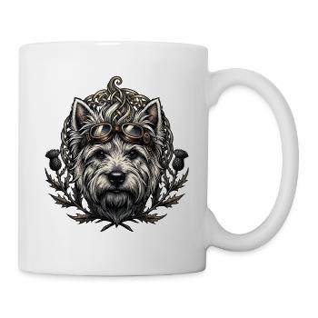 Steampunk-Hund mit Brille und keltischem Knoten - Tasse - Weiß - Rechts