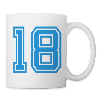 Zahl 18 Neon Blau - Tasse - Weiß - Rechts