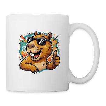 Cooles Capybara-Daumen-hoch süßes Tier-Meme-T-Shirt - Tasse - Weiß - Rechts