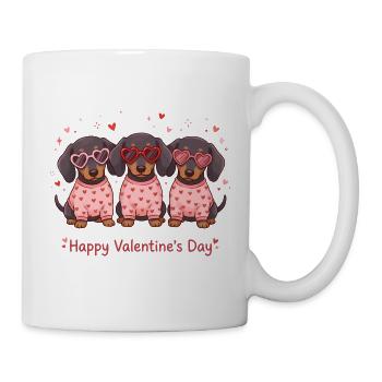 Süße Dackelwelpen – frohes Valentinstags-Tee - Tasse - Weiß - Rechts