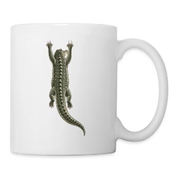Krokodil auf dem Rücken hängend – Trompe-l'oeil-Effekt - Tasse - Weiß - Rechts