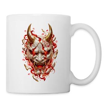 Japanische Oni-Maske – Rissiges Porzellan - Tasse - Weiß - Rechts