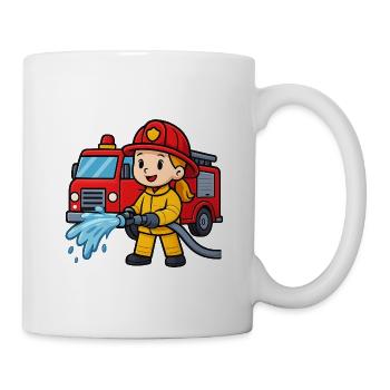 Feuerwehrmädchen mit Löschfahrzeug - Tasse - Weiß - Rechts