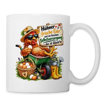 Glückliche Hühner tolle Eier Selbstversorgung - Tasse - Weiß - Rechts