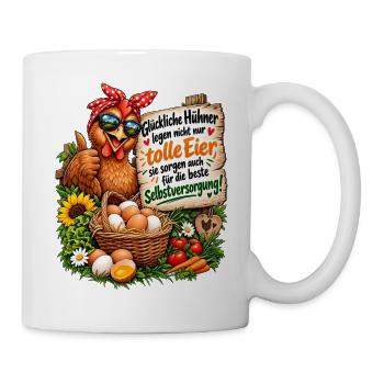 Hühner frische Eier und Selbstversorgung ist Glück - Tasse - Weiß - Rechts
