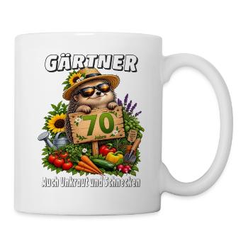 Gärtner 70 Jahre Auch Unkraut und Schnecken - Tasse - Weiß - Rechts