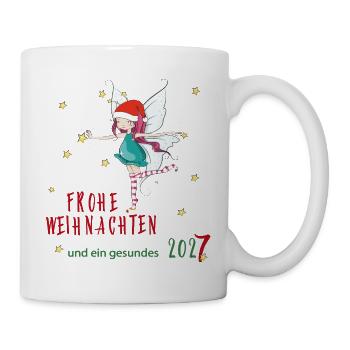 Weihnachtsfee mit Santa-Hut und Sternen - Tasse - Weiß - Rechts