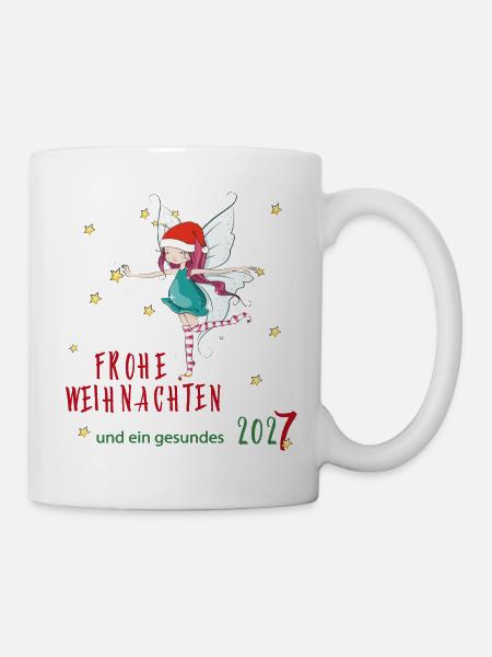 Weihnachtsfee mit Santa-Hut und Sternen - Tasse - Weiß