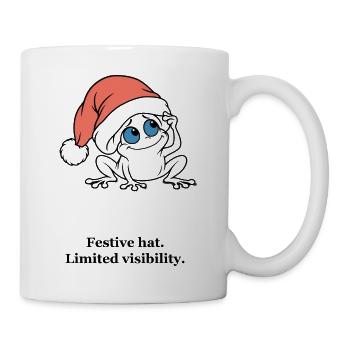 Weihnachtsfrosch probiert eine übergroße Weihnachtsmütze - Tasse - Weiß - Rechts