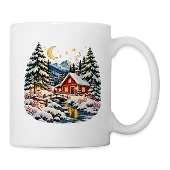 Gemütliche Weihnachtshütte verschneite Winterwelt - Tasse - Weiß - Rechts