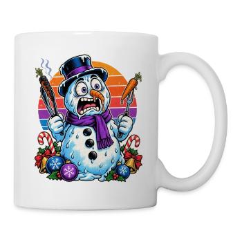 Christmas Schneemann grillt Karotten und schmilzt - Tasse - Weiß - Rechts