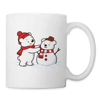 Eisbär baut einen Bären-Schneemann  - Tasse - Weiß - Rechts