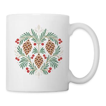 Tannenzapfen im winterlichen Pflanzenornament - Tasse - Weiß - Rechts