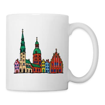 Riga Skyline im bunten Wachsmalstil - Tasse - Weiß - Rechts