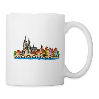 Regensburg Skyline im bunten Wachsmalstil - Tasse - Weiß - Rechts