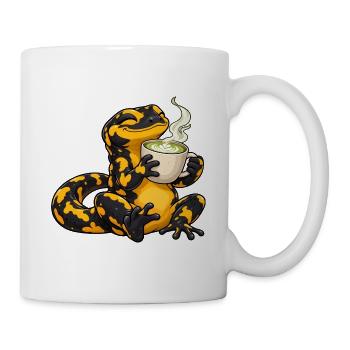 Salamander genießt einen Matcha Latte - Tasse - Weiß - Rechts