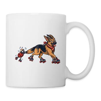 Schäferhund und Marienkäfer auf Rollschuhen - Tasse - Weiß - Rechts