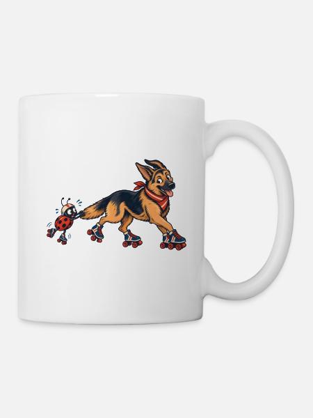 Schäferhund und Marienkäfer auf Rollschuhen - Tasse - Weiß