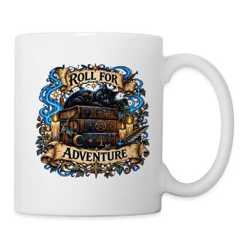 Roll for Adventure – Zauberkatze auf Büchern - Tasse - Weiß - Rechts