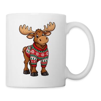 Weihnachtselch mit Pullover – Lustiger Comic Elch - Tasse - Weiß - Rechts