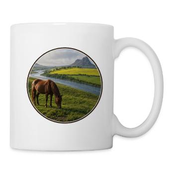 Flusslandschaft mit Pferd auf der Wiese - Tasse - Weiß - Rechts