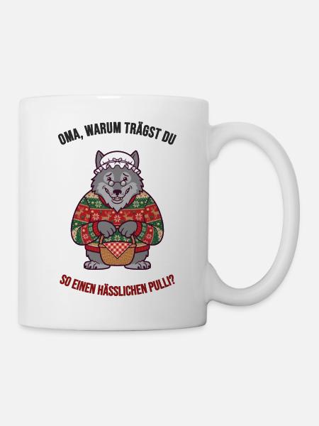 Hässlicher Weihnachtspullover – Wolf & Oma - Tasse - Weiß