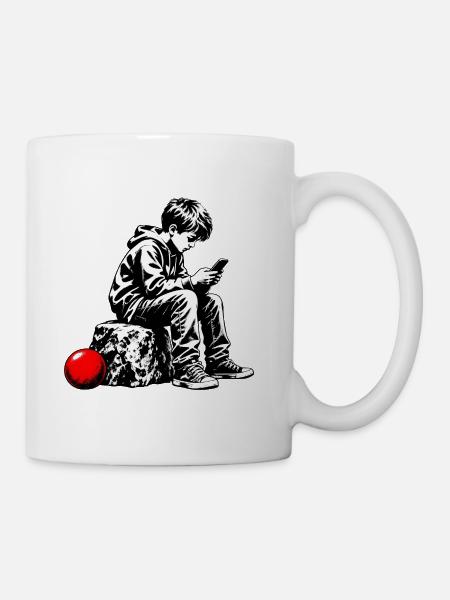 Schwarzweiß Jugend am Handy - Tasse - Weiß