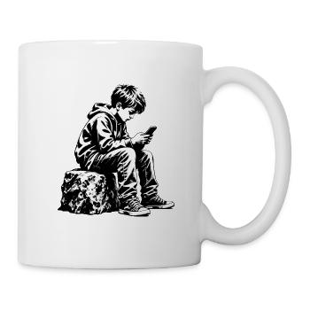Monochromes Jugendportrait am Handy - Tasse - Weiß - Rechts