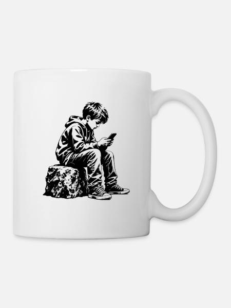 Monochromes Jugendportrait am Handy - Tasse - Weiß