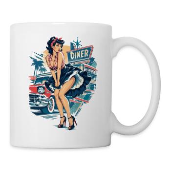 Rockabilly Pinup Girl: Vintage Kleid im Wind style - Tasse - Weiß - Rechts