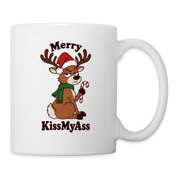 Fröhliche Kissmyass – Weihnachtsrentiere - Tasse - Weiß - Rechts