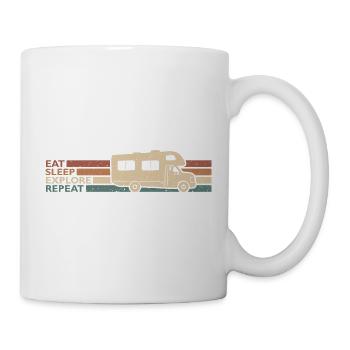 Eat Sleep Explore Repeat Wohnwagen Spruch - Tasse - Weiß - Rechts