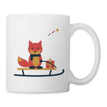 Fuchs auf dem Sternenschlitten – Wintermotiv - Tasse - Weiß - Rechts