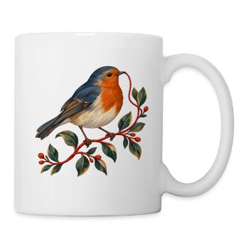 Rotkehlchen mit rotem Faden — Gartenvogel - Tasse - Weiß - Rechts