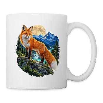 Fuchs Vollmond Wald Berge Tiermotiv für Füchse - Tasse - Weiß - Rechts
