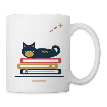 Katze schläft auf Büchern – gemütliche Lesepause - Tasse - Weiß - Rechts