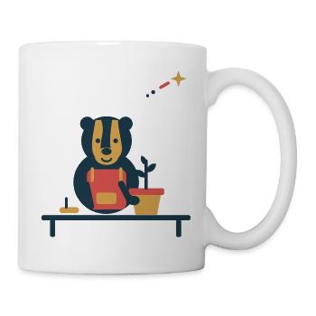 Dachs am Pflanztisch – kleiner Kräutergarten - Tasse - Weiß - Rechts