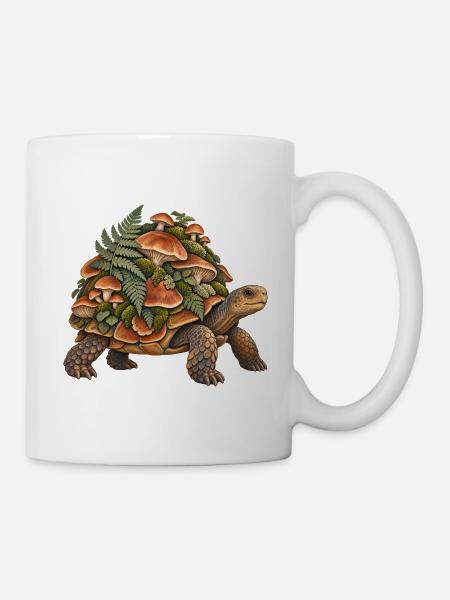 Unterwuchsschildkröte mit Pilzen - Tasse - Weiß