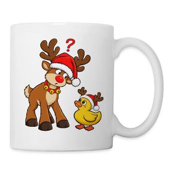 Rentier mit Ente Weihnachtsente Badeente - Tasse - Weiß - Rechts