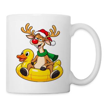 Lustiges Rentier mit Ente Schwimmring - Tasse - Weiß - Rechts
