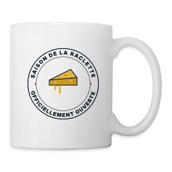 Open Raclette-Saison – Käsehumor - Tasse - Weiß - Rechts