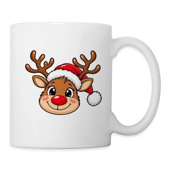 Niedlicher Weihnachtselch mit Weihnachtsmütze - Tasse - Weiß - Rechts