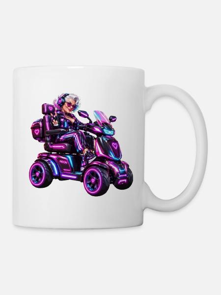 Cyberpunk & Zukunfts-Sci-Fi-Mobilroller - Tasse - Weiß